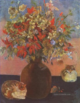  Katzen Kunst - Stillleben mit Katzen Paul Gauguin Blumen